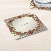 Goldflorale Rahmen mit rotem Stein Papier Unterset Rechteckiger Pappuntersetzer (angewinkelt)