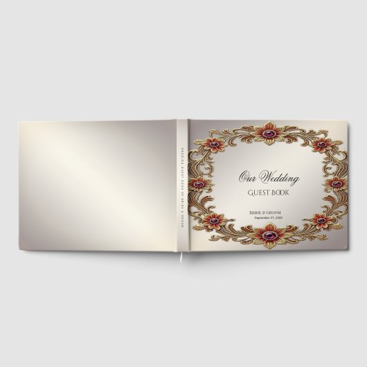 Goldflorale Rahmen mit roten Steinen - Gästebuch (Voll)