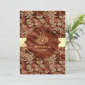 Goldflorale Rost Orange Islamische Hochzeit Einladung (Stehend Vorderseite)