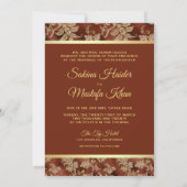 Goldflorale Rost Orange Islamische Hochzeit Einladung (Rückseite)