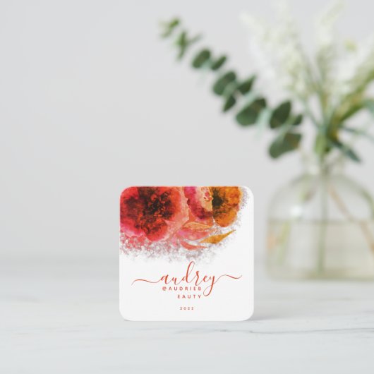 Goldflorale Script-Signatur-Monogramm Quadratische Visitenkarte (Stehend Vorderseite)