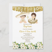 Goldflorale Taufe Fiesta Twin Einladung (Vorderseite)