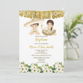 Goldflorale Taufe Fiesta Twin Einladung (Stehend Vorderseite)