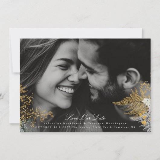 Goldflorale von whimsey Foto Hochzeitswebsite QR-C Save The Date (Vorderseite)