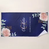 Goldfloralen der Navy-Rose-Monogramm-Initialen Strandtuch (Vorderseite)