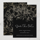 Goldfloralen mit schwarzer Schrift Save The Date (Vorne/Hinten)