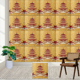 Goldfloraler Asiatentempel Chinoiserie Pagoda Tile Fliese
