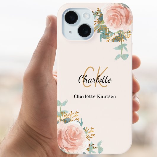 Goldflorchen aus beigefarbener Rose, monogramm, el Case-Mate iPhone Hülle