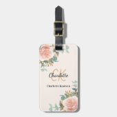 Goldflorchen aus beigefarbener Rose, monogramm, el Gepäckanhänger (Vorderseite vertikal)