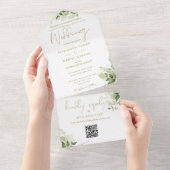 Goldflorengrün QR-Code Feierliche Hochzeit All In One Einladung (Abreißen)