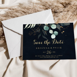 Goldflorenkalligrafie Blaue horizontale Hochzeit Save The Date