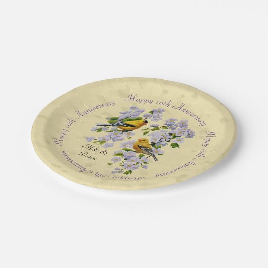 Goldflossen und Apfelblüten gelb Pappteller (Schrägansicht)