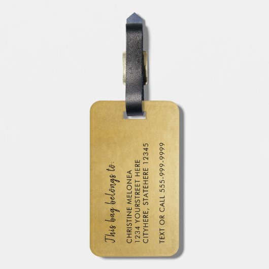 Goldflugzeug-Liebe-Reise-Monogramm-Gepäck Gepäckanhänger (Rückseite vertikal)