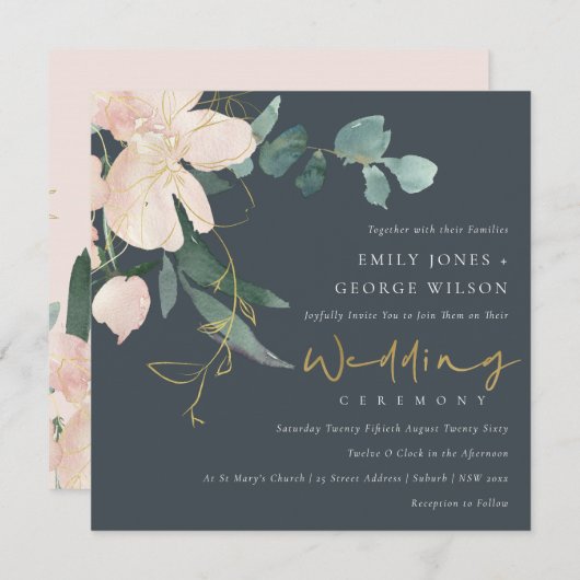 GOLDFLUSCHENBLUSH BUNCH WATERCOLOR WEDD EINLADUNG (Vorne/Hinten)