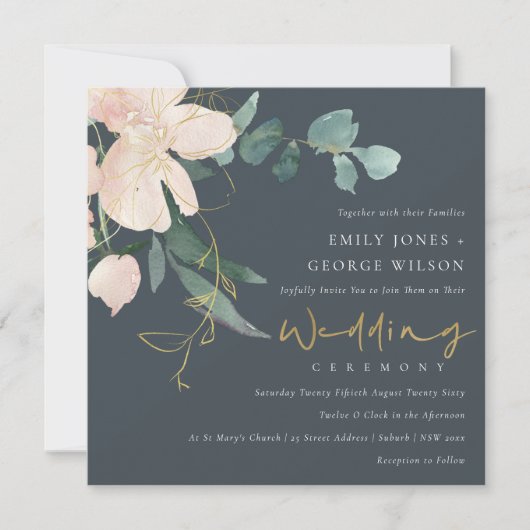 GOLDFLUSCHENBLUSH BUNCH WATERCOLOR WEDD EINLADUNG (Vorderseite)