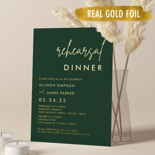 Goldfohlen Emerald Green Probe Dinner Folieneinladung