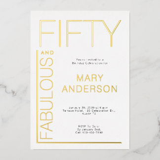 Goldfoil 50 und fabelhafte 50. Geburtstagsparty Folieneinladung