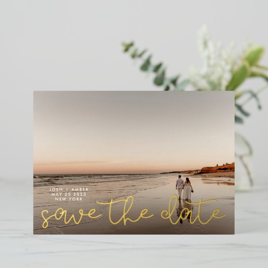 Goldfoil-Ankündigung Save the Date Karte (Stehend vorne)