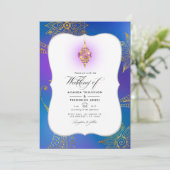 Goldfoil Arabian Bollywood Wedding Foto Invitati Einladung (Stehend Vorderseite)