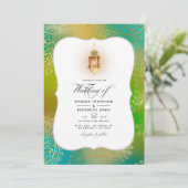 Goldfoil Arabian Bollywood Wedding Foto Invitati Einladung (Stehend Vorderseite)