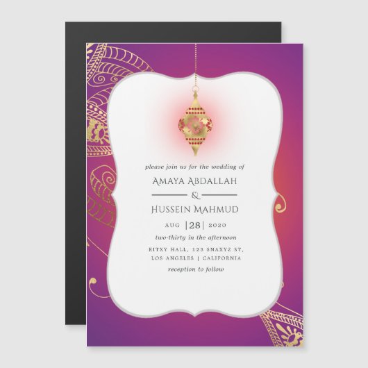 Goldfoil-Arabische Bollywood-Hochzeit Magneteinladung (Vorne/Hinten)