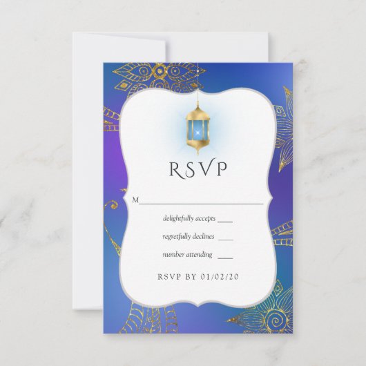 Goldfoil-Arabische Bollywood-Hochzeit RSVP Karte (Vorderseite)