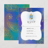 Goldfoil-Arabische Bollywood-Hochzeit RSVP Karte (Vorne/Hinten)