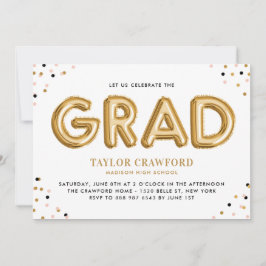Goldfoil Ballon Confetti Dots Graduation Party Einladung