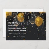 Goldfoil Ballon und Confetti Geburtstag Einladung (Vorne/Hinten)