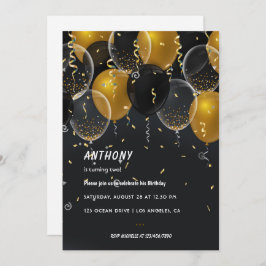 Goldfoil Ballon und Confetti Geburtstagsparty Invi Einladung