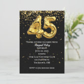 Goldfoil-Ballons 45. Geburtstagsparty Einladung (Stehend Vorderseite)