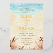 Goldfoil Beachy Boho Bohemisch Beach Wedding Folieneinladung (Vorderseite)