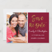 Goldfoil & Burgundy Marsala Save the Date Foto (Vorderseite)