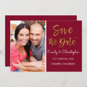 Goldfoil & Burgundy Marsala Save the Date Foto (Vorne/Hinten)