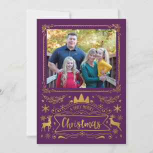 Goldfoil Collage auf Lila Foto Weihnachten