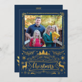 Goldfoil Collage auf Navy Blue Foto Weihnachten (Vorne/Hinten)