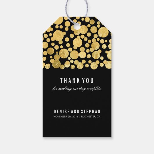 Goldfoil Confetti Black Wedding Geschenkanhänger (Vorderseite)