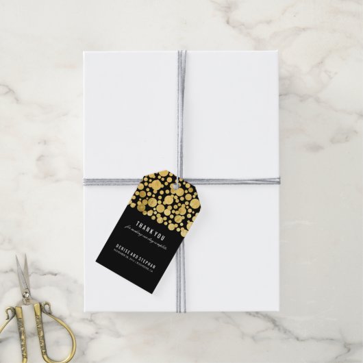 Goldfoil Confetti Black Wedding Geschenkanhänger (Mit Garn)