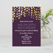 Goldfoil Confetti Lila Hochzeitseinladung Einladung (Stehend Vorderseite)