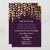 Goldfoil Confetti Lila Hochzeitseinladung Einladung (Vorne/Hinten)