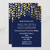 Goldfoil Confetti Navy Blue Wedding Einladung (Vorne/Hinten)