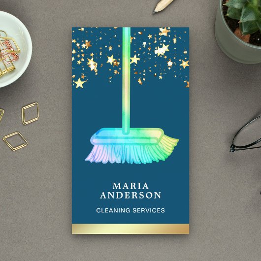 Goldfoil Confetti Rainbow Broom-Reinigung Visitenkarte
