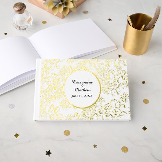 Goldfoil Daisies Blumenweiße Hochzeit Gästebuch (Vorderseite Offen)