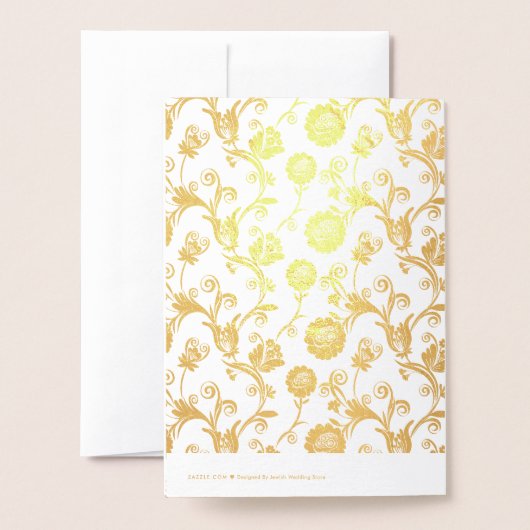 Goldfoil Damask auf weißem jüdischem Hochzeitsmaza Folienkarte (Rückseite mit Umschlag)