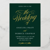 Goldfoil Emerald Green Calligraphy Wedding Folieneinladung (Vorderseite)