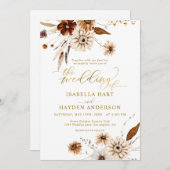 Goldfoil Fall Boho Terracotta Neutrale Hochzeit Einladung (Vorne/Hinten)