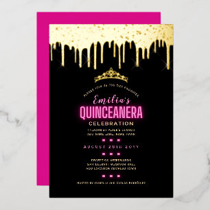 Goldfoil Girly Pink 15. Geburtstag Quinceanera Foi Folieneinladung