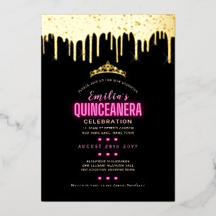 Goldfoil Girly Pink 15. Geburtstag Quinceanera Folieneinladung