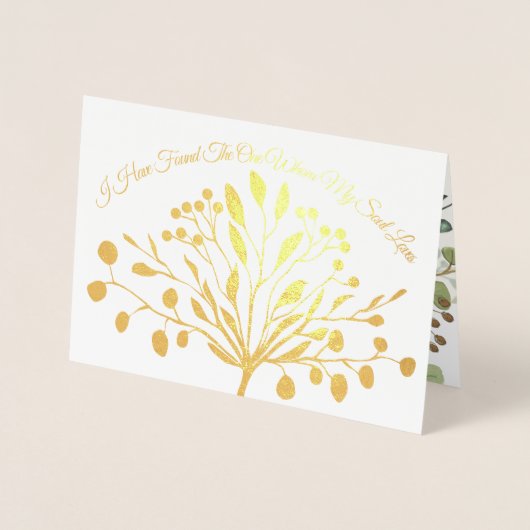 Goldfoil Greenery Geometric Wedding Einladung (Vorderseite)