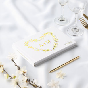 Goldfoil Herzkranz 2 Erstmalige Monogramm-Hochzeit Gästebuch